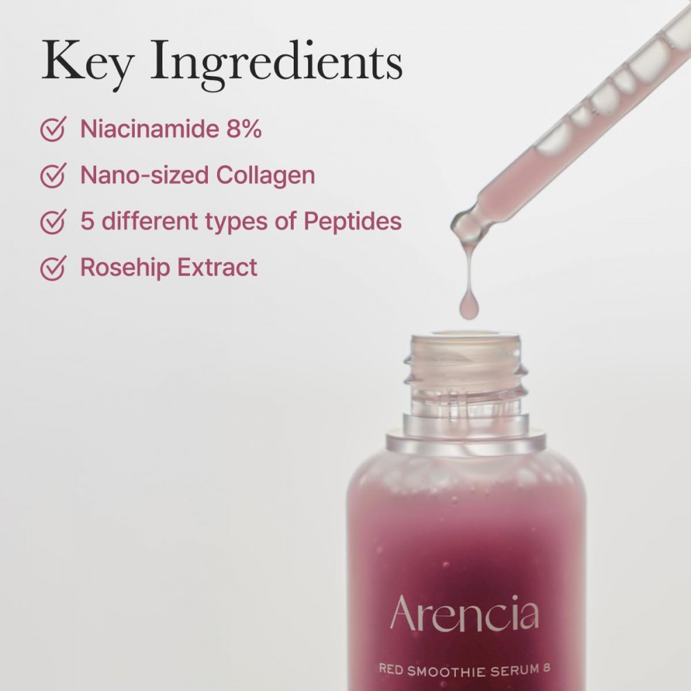 Arencia Fresh Red Smoothie Serum 8 - Ορός Λάμψης & Αντιγήρανσης με Νιασιναμίδη, Ροδέλαιο, Κολλαγόνο & 5 Πεπτίδια
