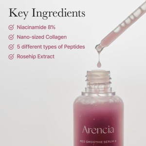Arencia Fresh Red Smoothie Serum 8 - Ορός Λάμψης & Αντιγήρανσης με Νιασιναμίδη, Ροδέλαιο, Κολλαγόνο & 5 Πεπτίδια