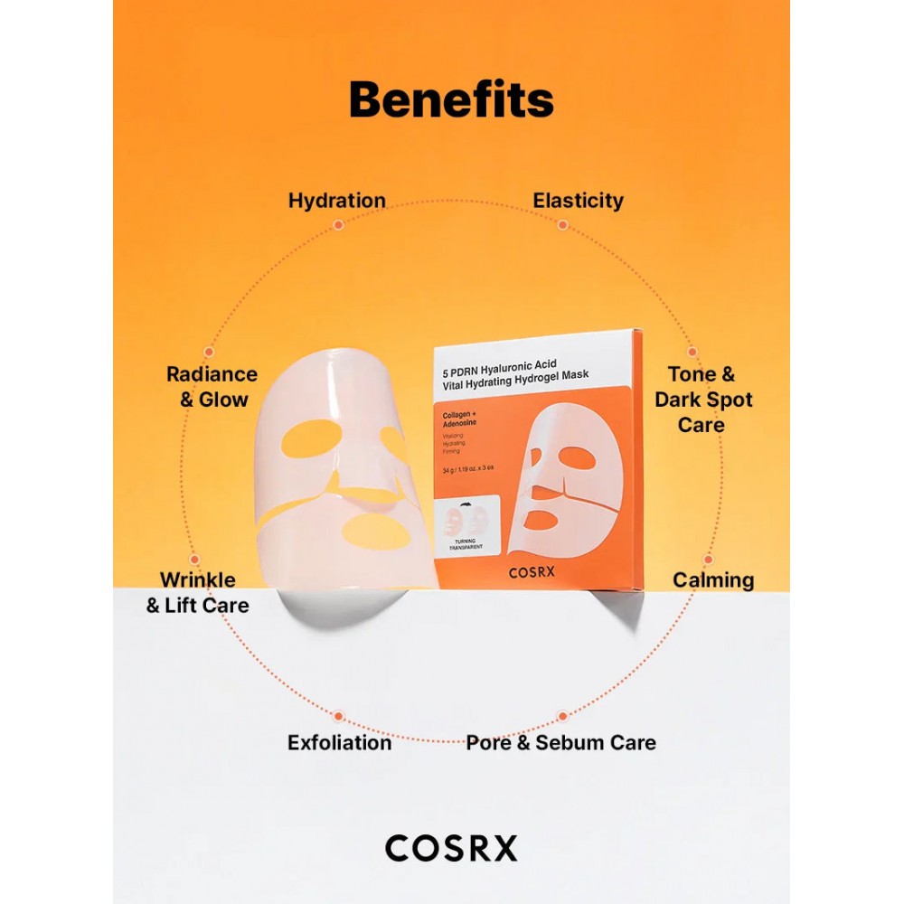 COSRX 5 PDRN Hyaluronic Acid Vital Hydrating Hydrogel Mask - Ενυδατική & Αναζωογονητική Μάσκα Προσώπου